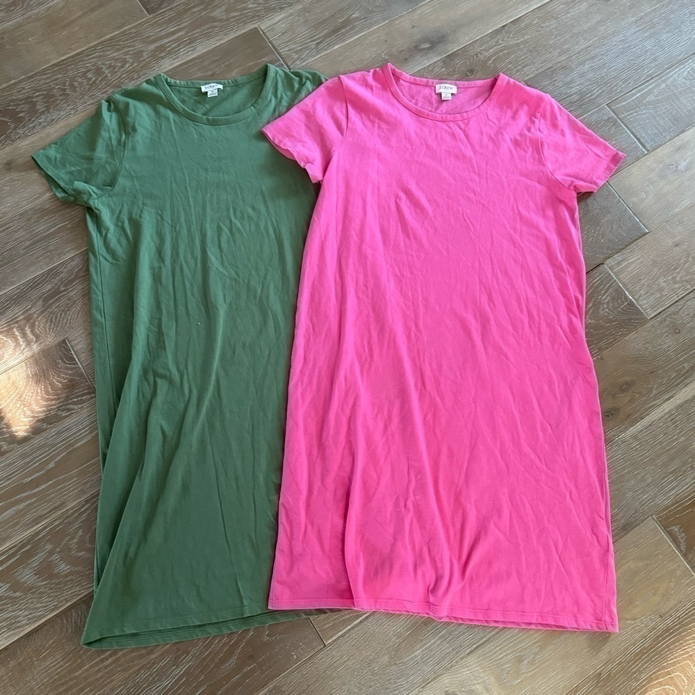 2 J.Crew T Shirt Dress, One Pink and One is Green